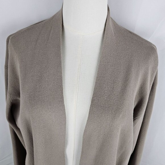 Eileen Fisher Cardigan Large Italian Yarn Beige Tan Open Front Sweater Career - Picture 5 of 9